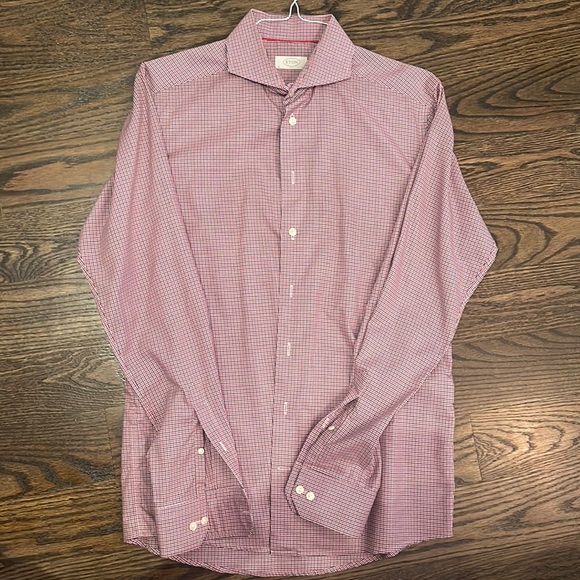 Eton Men’s dress shirt slim fit size 42 16-1/2 navy blue and red checker print. - Picture 1 of 3